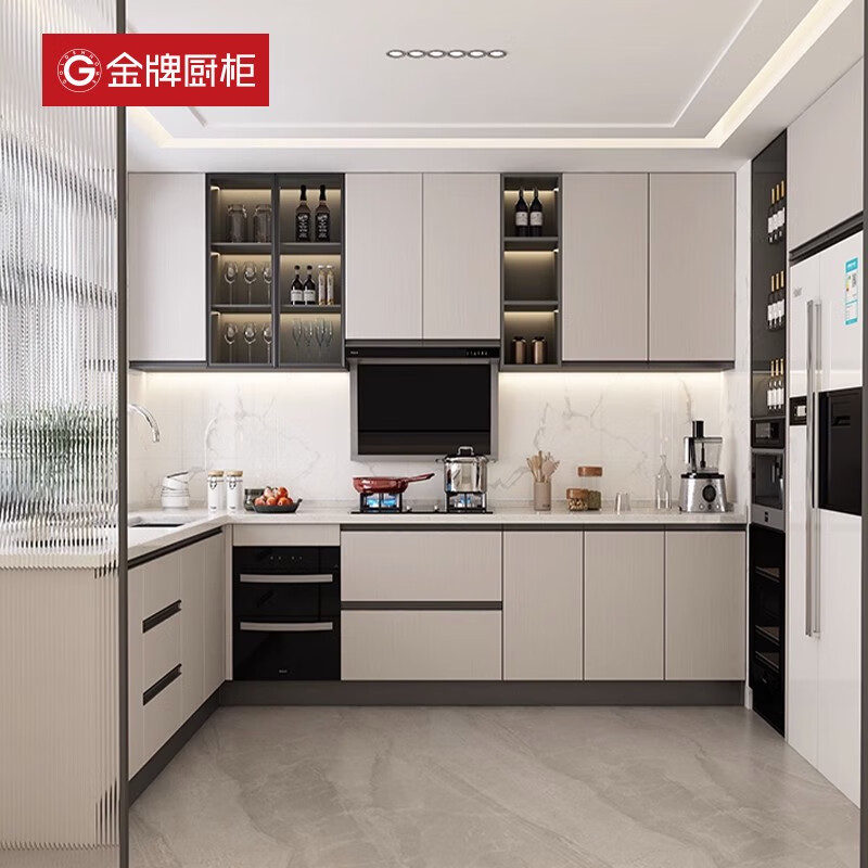 金牌廚柜廚柜廚柜家用廚房整體櫥柜定制石英石臺面家用開(kāi)放式一體廚柜套詢(xún) 詢(xún)客服煙機