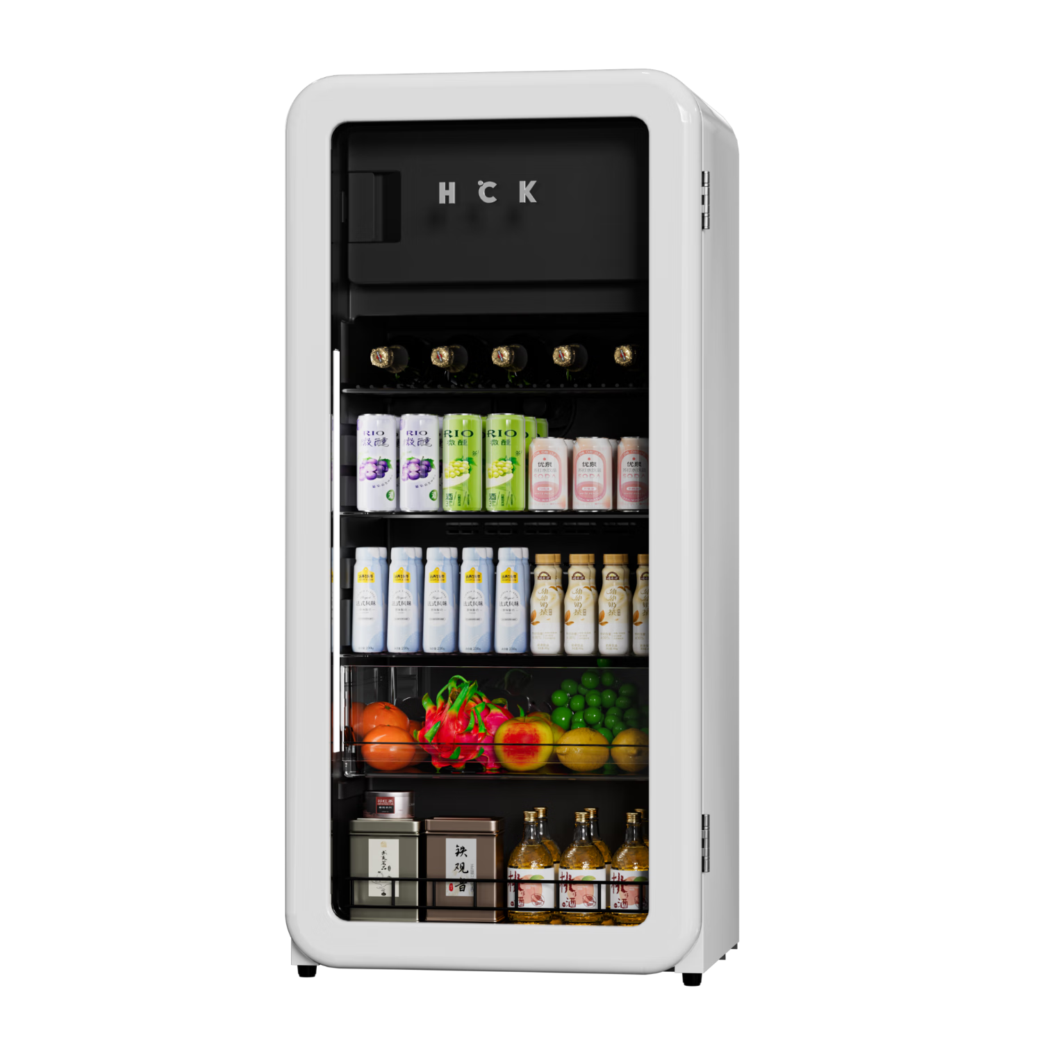 哈士奇HCK冰吧家用冷藏冷凍兩用小冰箱茶葉酒柜水果飲料立式冰箱【國(guó)補(bǔ)立減20%】墩墩吧透明玻璃門冰柜 象牙白 | 168L復(fù)古冰吧 |2025款168升