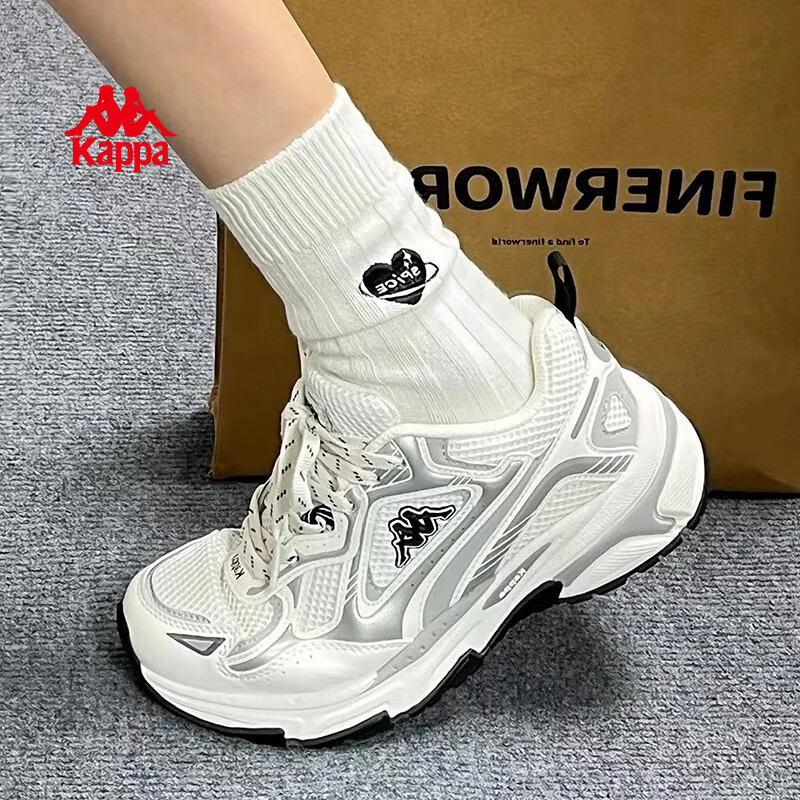 卡帕（Kappa）官方羽翼背靠背银色老爹鞋女春季厚底增高休闲运动鞋 奥运灰 38