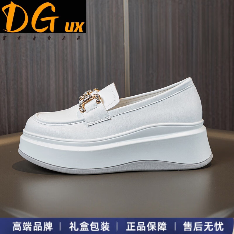 DGUX品牌奢侈一腳蹬小白鞋女厚底6CM內(nèi)增高眞皮2024新品春季休閑運(yùn)動l 水鉆扣(高品質(zhì)) 36