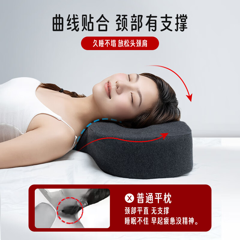 枕头护颈椎助睡眠侧睡不压脸耳蝶形记忆棉枕头防打呼噜止酣颈椎枕 升级护颈磁石美容枕-浅灰[防皱 59x31x11cm
