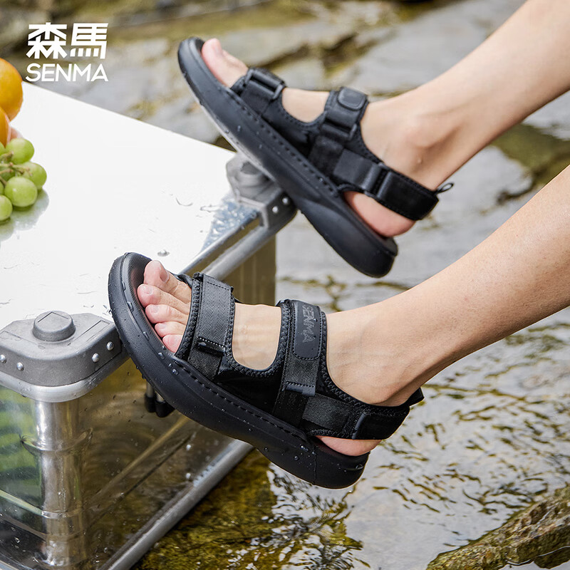 森馬男士凉鞋夏季新款潮流运动外穿防滑耐磨软底开车拖鞋两用沙滩鞋男 暗夜黑 41