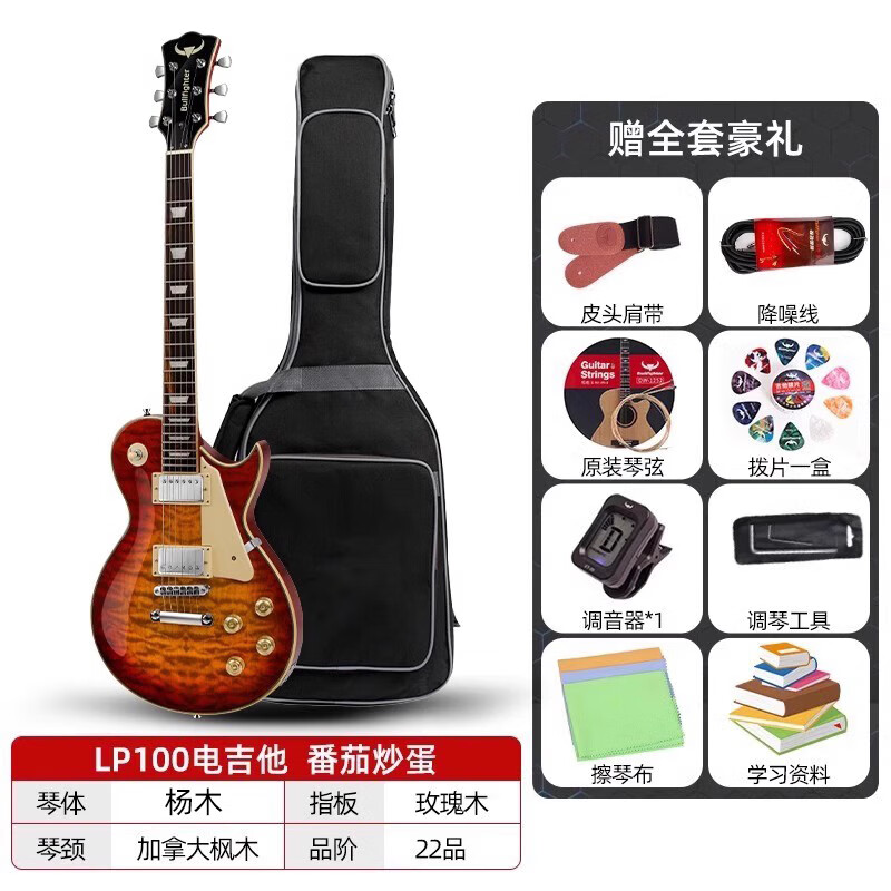 斗牛士電吉他LP-100成人入門旅行電吉他級初學(xué)者電吉他套裝 【LP100】番茄炒蛋