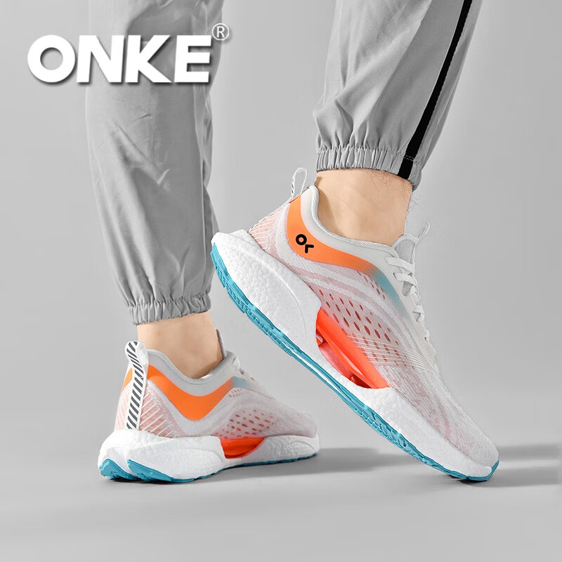 ONKE氢跑科技高弹爆米花跑步男女鞋夏季网面鞋轻便透气慢跑大码运动鞋 元气橙 38