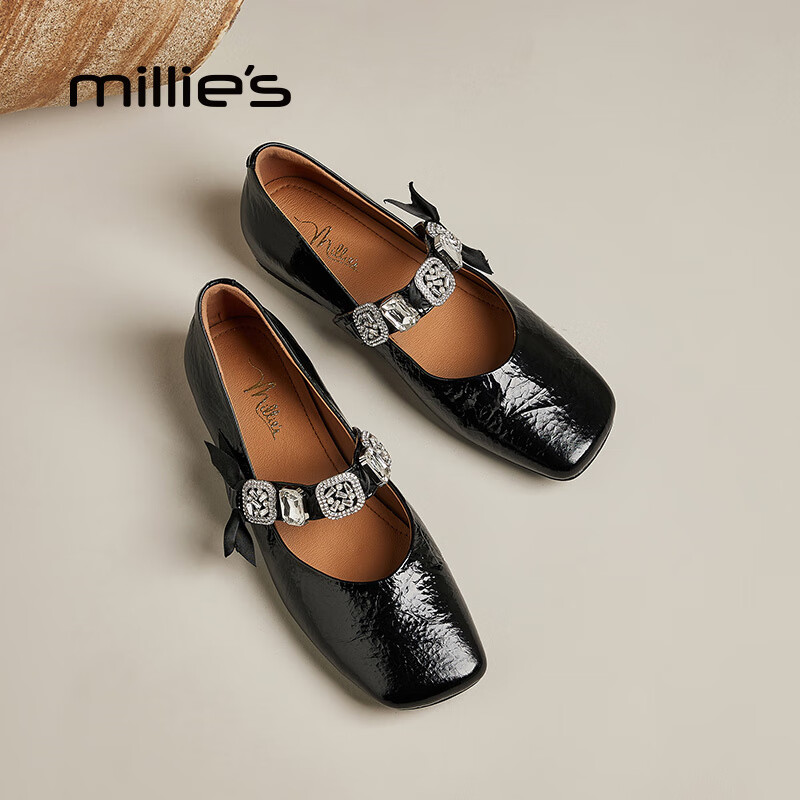 妙丽玛丽珍鞋女低跟浅口内增高法式2026春季新款百搭休闲晚晚单鞋 黑色 38 (240mm) 标准码