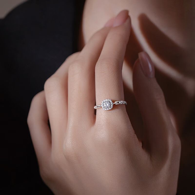 诗凝闪烁方块银色戒指女生婚戒轻奢小众设计感气质精致可调节指环女 戒指(可调节)