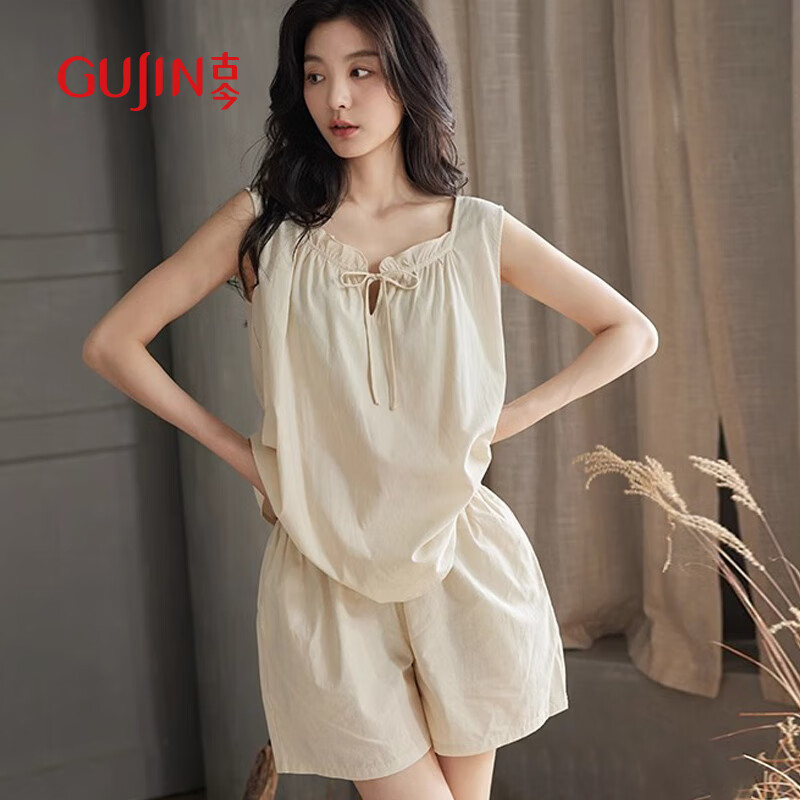 古今（GUJIN）【帶胸墊】夏季上新云朵棉背心睡衣女薄款純欲風(fēng)家居服睡褲套裝L