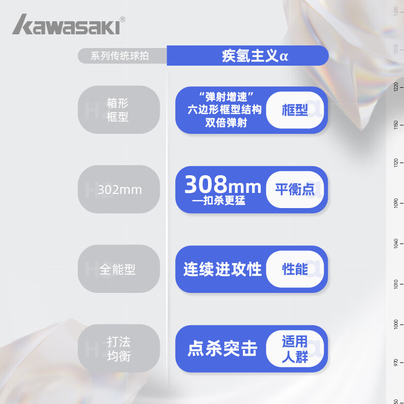 川崎(KAWASAKI)羽毛球拍全碳素单拍6U超轻进攻型阿尔法墨蓝紫(已穿线)