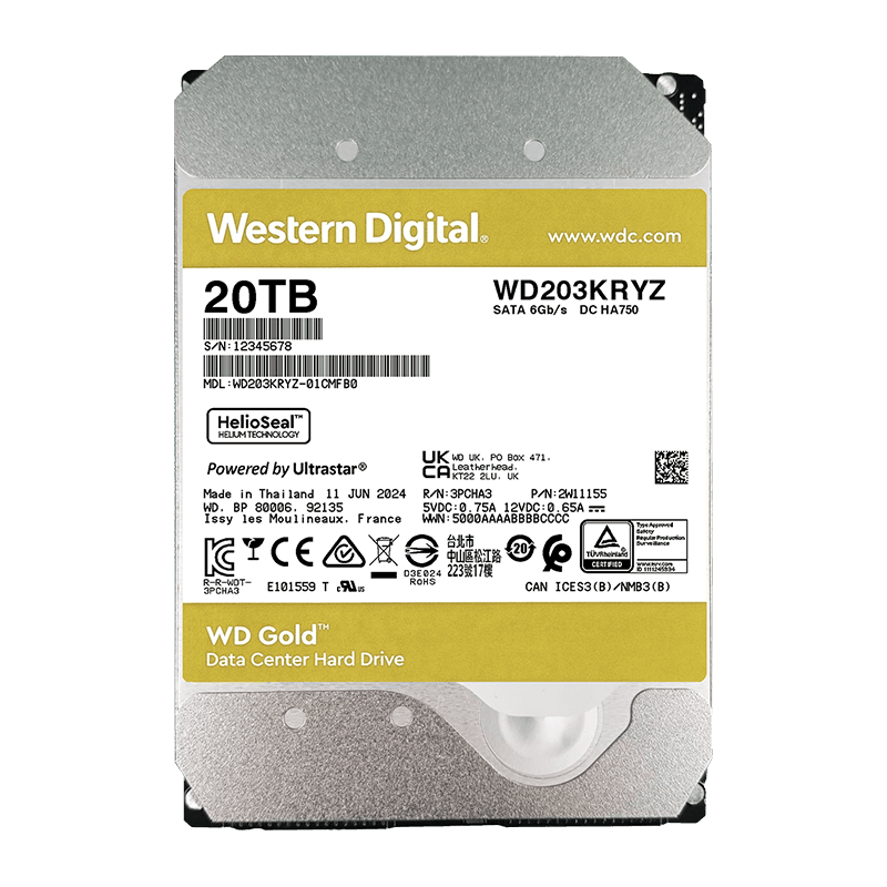 �������ݣ�WD��20TB ��ҵ����еӲ�� WD Gold �������� SATA 7200ת512MB CMR��ֱ ������Ӳ�� 3.5Ӣ��WD203KRYZ 5499Ԫ