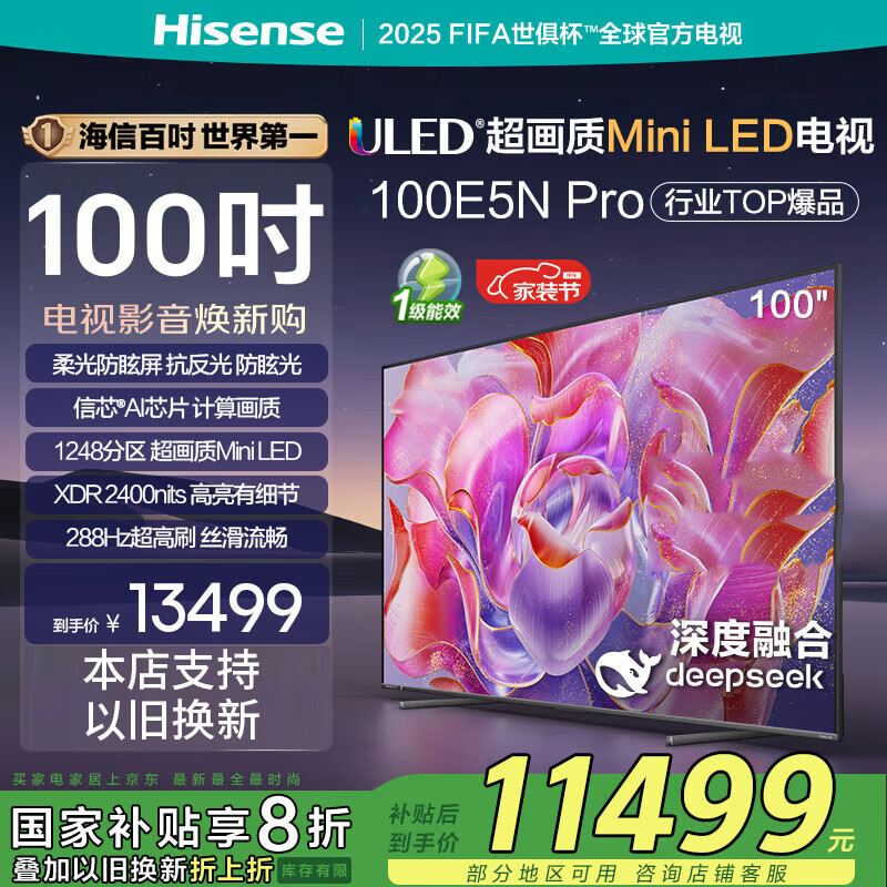 海信电视100E5N Pro 100英寸 DeepSeek AI电视 1248分区Mini LED 液晶超薄 100英寸 国家补贴