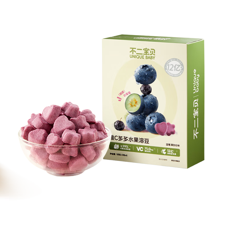 不二宝贝水果VC溶豆蓝莓/黑加仑味 宝宝儿童零食益生菌溶豆零食18g 6月+