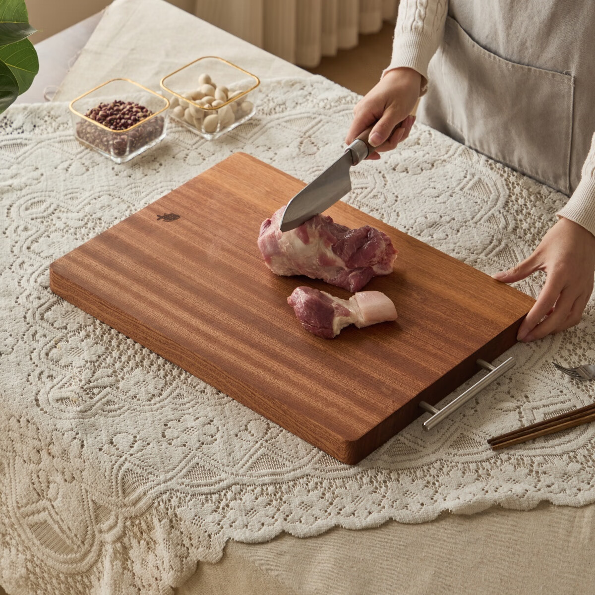 菜板实木乌檀木菜板砧板家用菜板整木厨房用砧板切菜板案板切肉板 深棕色 长方形 50*35cm 3cm