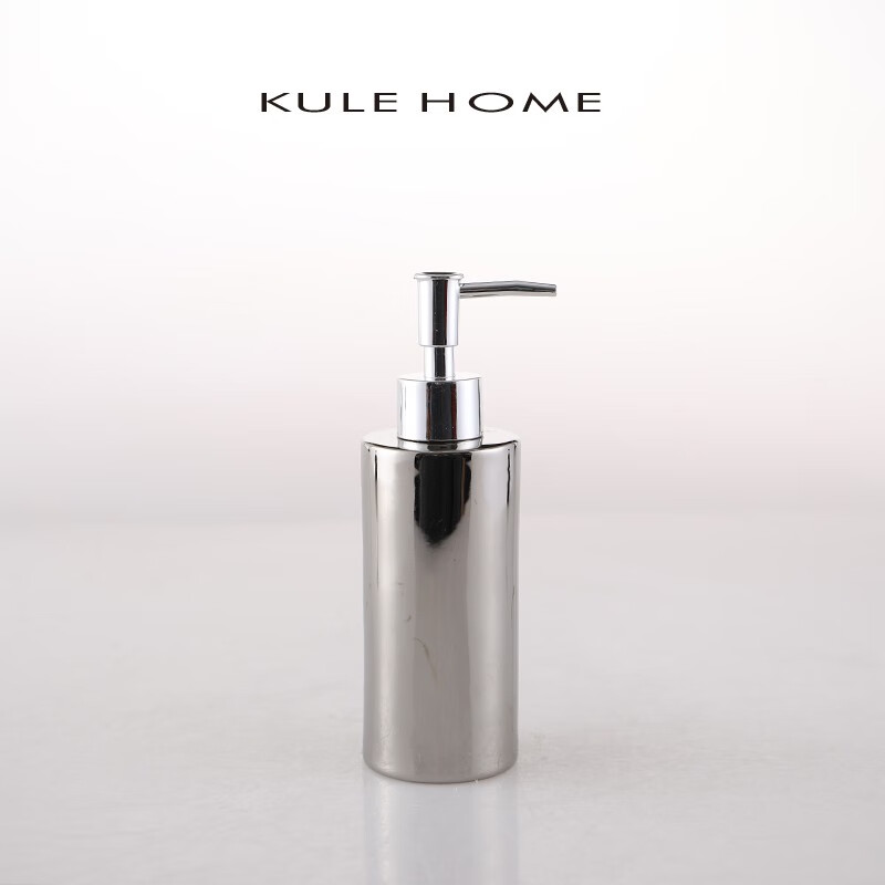 语森忆KULE HOME 陶瓷按压式洗发水瓶子洗手液沐浴液露分装皂液器乳液瓶 银色圆柱分装瓶280ml 6.2x6.2x1