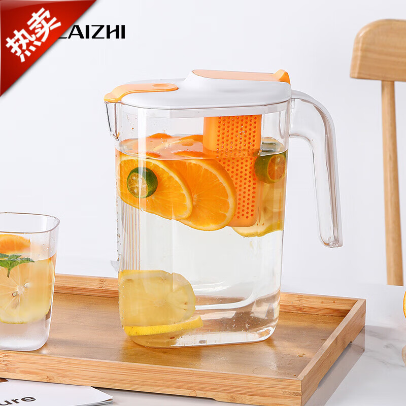 彩致（CAIZHI）冰箱涼水壺大容量冷水壺耐熱加厚塑料涼白開檸檬水扎壺2L 6 茶水分離冰箱冷水壺-白色 2.2L