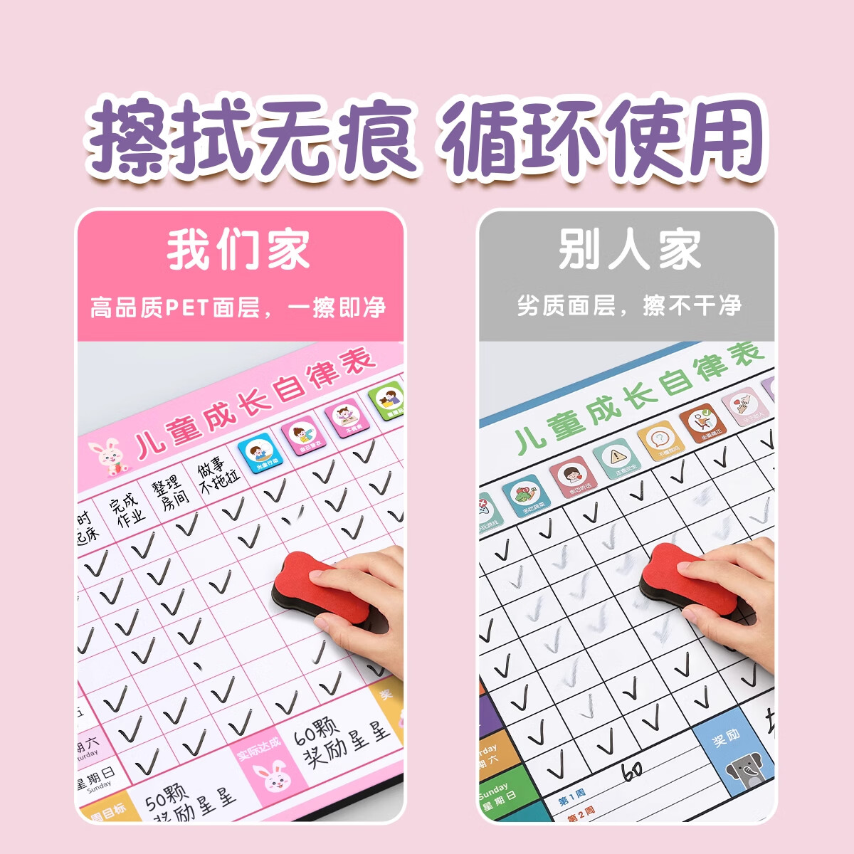 金枝叶儿童奖励积分卡小红花记录墙贴学习计划表小孩子成长自律表贴纸榜21天好习惯养成家庭时间管理器 【兔子】升级款139件套