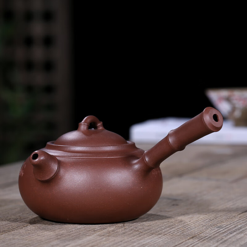 陶舍轩宜兴紫砂壶全手工原矿紫泥《节节高横把壶》工艺美术师 吴俊