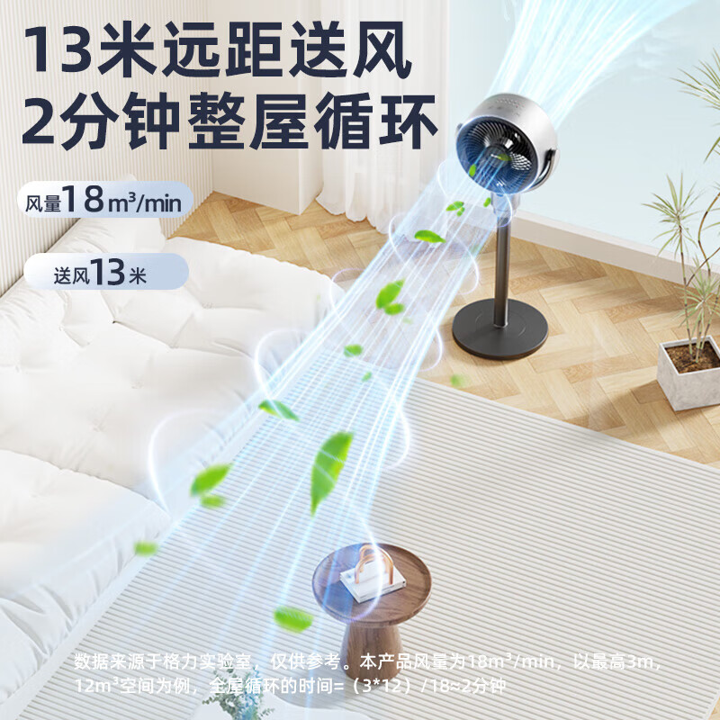 格力(GREE)空气循环扇家用卧室超静音电风扇智能遥控定时办公客厅排气扇空调伴侣台式落地扇 【滤网净化+13米送风】遥控款