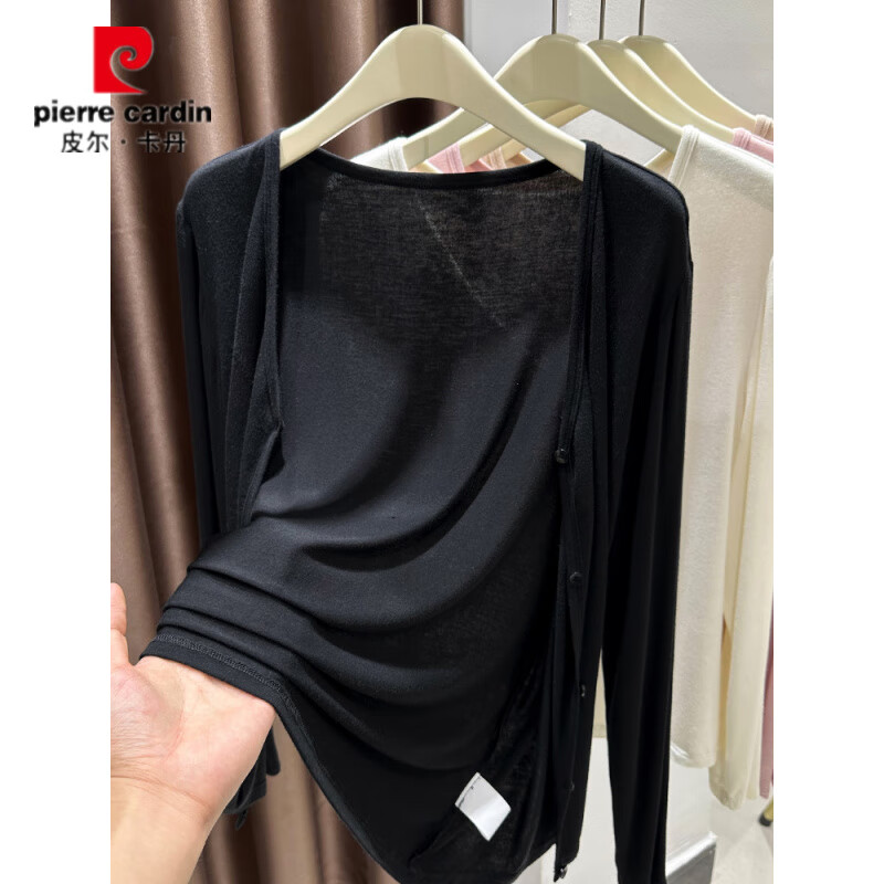 皮尔卡丹(pierre cardin)莫代尔披肩防晒衣女装胖mm夏季外搭皮肤衣罩衫V领开衫薄外套 奶咖色 XL 建议120-140斤