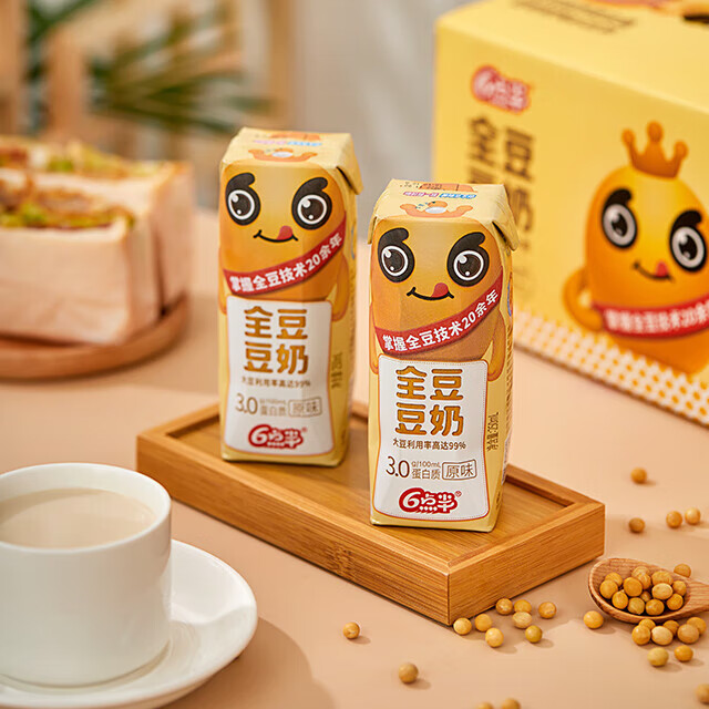 六点半豆奶全豆豆奶250mL*12盒装原味饮料植物蛋白健康营养健康早餐奶 全豆豆奶3.0原味250ml*12盒