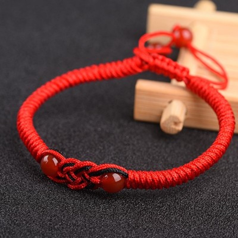 妙用堂 本命年红绳男女款转运手绳中国结手工编织红玛瑙手链 红绳红玛瑙款