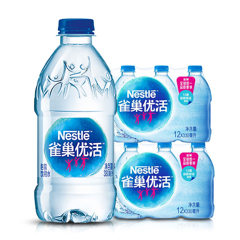 雀巢優(yōu)活飲用水 家庭辦公瓶裝飲用水 330ml*24瓶（12瓶*2提）