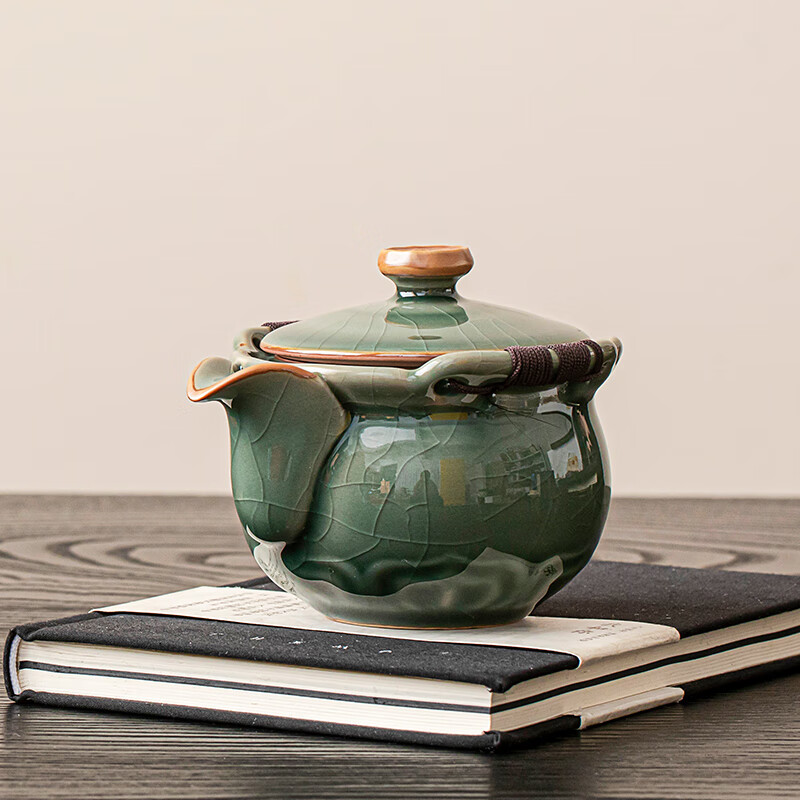 拓进日本进口品质哥窑手抓壶茶具泡茶壶2025新款陶瓷茶壶泡茶家用单壶 a哥窑荷韵手抓壶+天赐哥窑品茗杯 201mL(含)-300mL(含)