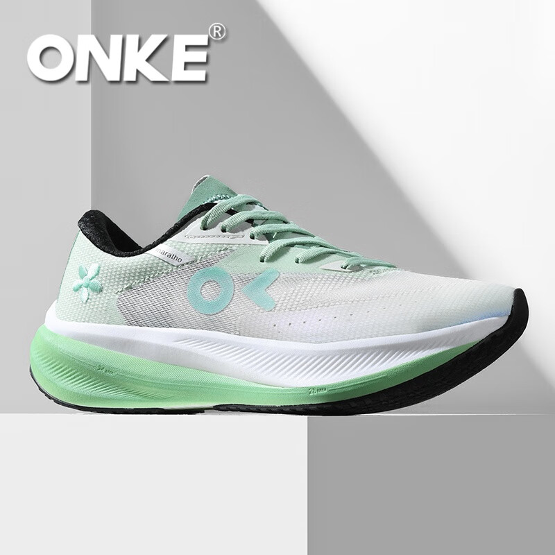 ONKE德国欧克跑步鞋男鞋透气轻便网面鞋碳板跑鞋女鞋轻便马拉松运动鞋 极光绿 男款 39