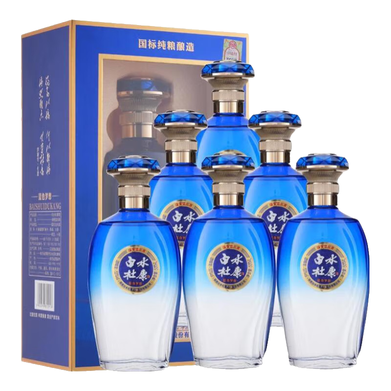 白水杜康陕西总厂生产白水杜康清香型白酒53度500ml*6瓶中华老字号 53度 500mL 6瓶 蓝色梦想整箱