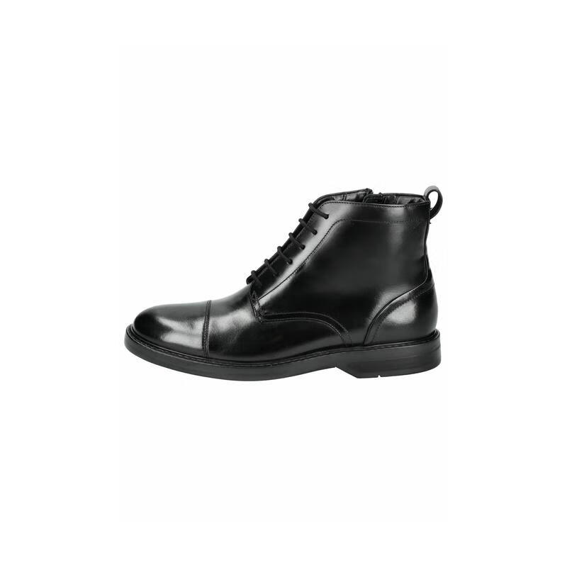 Clarks男士低幫皮革拉鏈防水圓頭低跟休閑踝靴 black leather 44