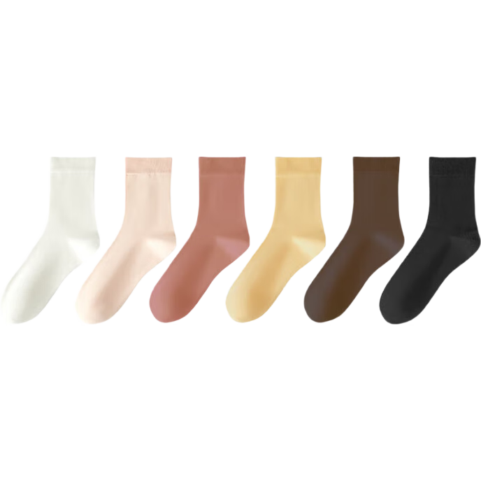 一宅一物春夏季新品袜子女士中筒袜子纯棉100%纯棉袜7A抗菌高弹舒适6双装