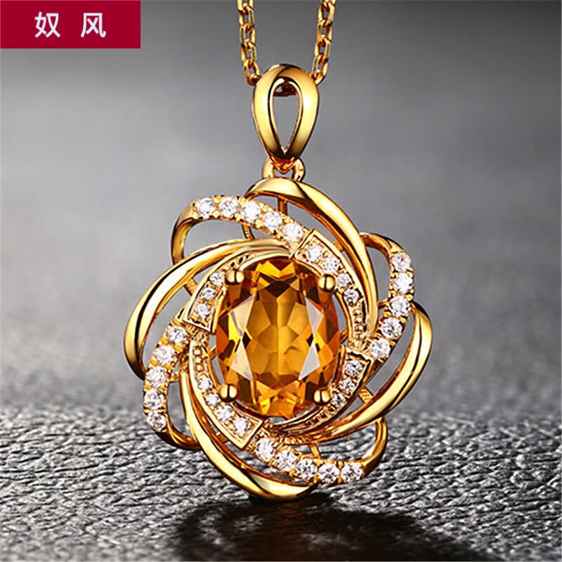 奴风新款韩版仿2克拉黄水晶吊坠创意旋转风车吊坠镶黄金色彩宝石项链 仿黄水晶吊坠不含链