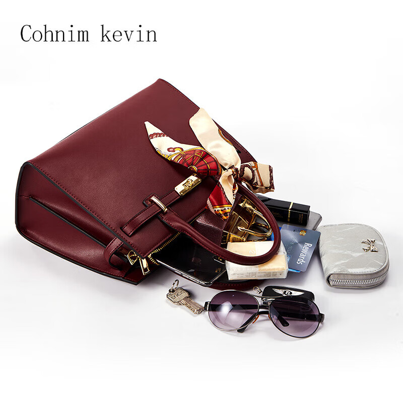 Cohnim kevin轻奢时尚高档牛皮大容量手提包2079 酒红