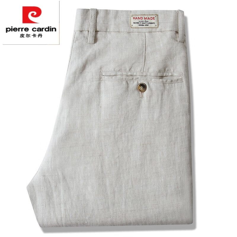 皮爾卡丹（pierre cardin）100%純亞麻褲男春夏季薄款商務(wù)休閑褲直筒寬松長褲男士奢華麻料褲 原麻色 29 2.2尺腰圍