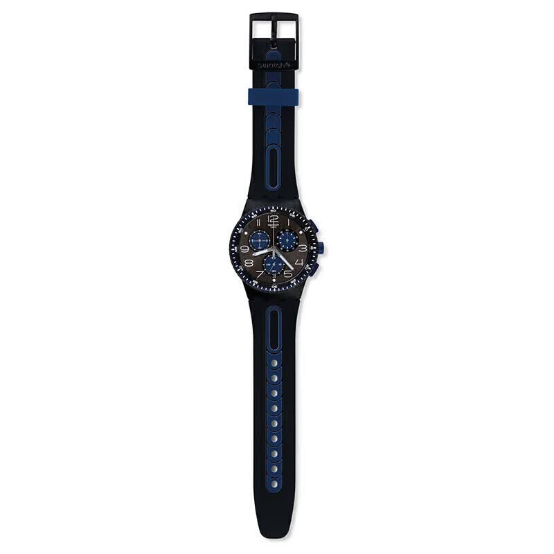 斯沃琪(Swatch)瑞士手表 黑蓝轻舟 三眼计时生日礼物石英时尚腕表 【精美礼袋】黑蓝轻舟 SUSB406 42mm