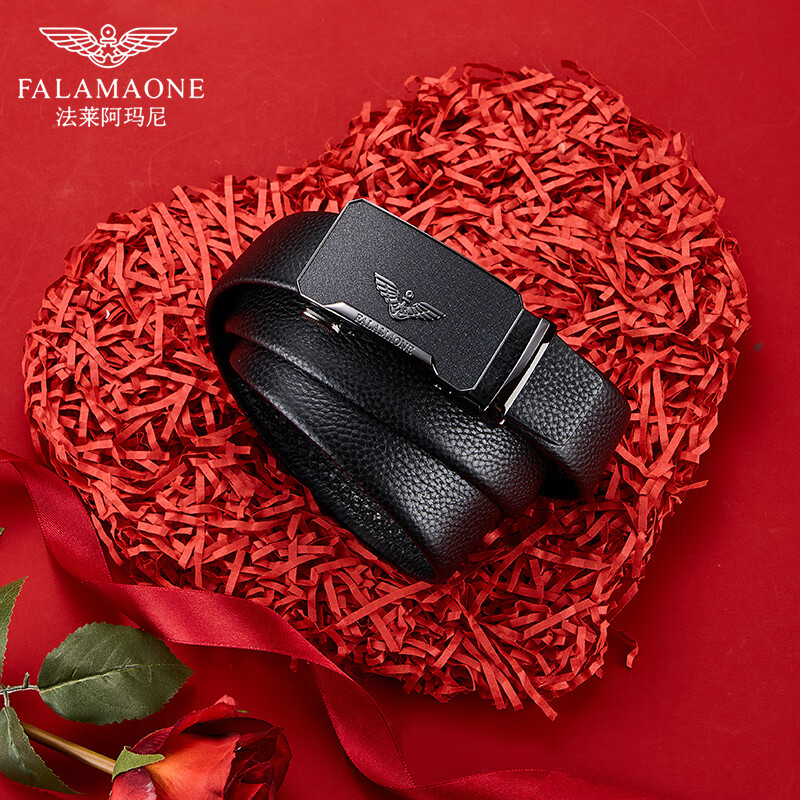 法莱阿玛尼（FALAMAONE）皮带男真皮自动扣男士腰带头层牛皮商务裤腰带高档生日礼物送老公 百搭枪色|专柜礼盒|PD868Q 110cm -130cm联系客服备注长度