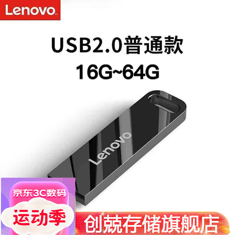 联想(Lenovo) U盘 SX110速芯移动闪存优盘 金属商务U盘 电脑优盘USB2.0/3.1 SX110-USB2.0黑色 16GB