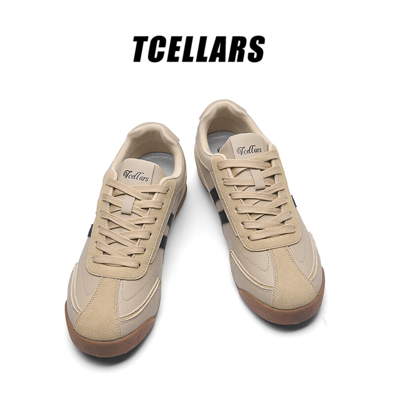 Tcellars德训鞋男鞋夏季新款百搭板鞋男低帮透气平底舒适运动休闲鞋子男 牛奶咖啡棕 41