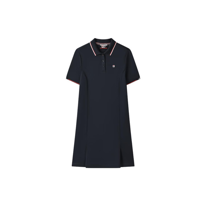 斐乐（FILA）纯色商务polo领短款套头短袖连衣裙 女款 蓝色 蓝色 S