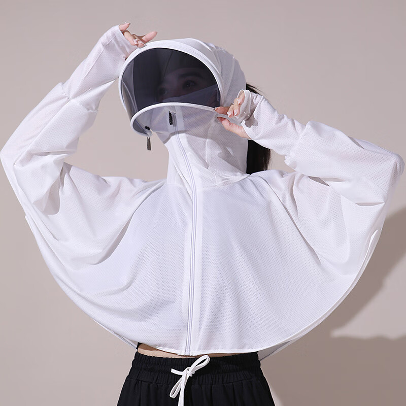 QUEENJOY夏季2025防晒服新款防骑车遮阳防晒衣女透气防晒罩衫薄款 白色