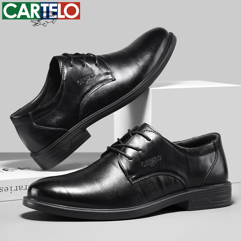 卡帝乐鳄鱼皮鞋男士真皮头层牛皮商务正装鞋职场通勤系带新郎结婚西装德比鞋 黑色[四季款]6265 41 [皮鞋码]