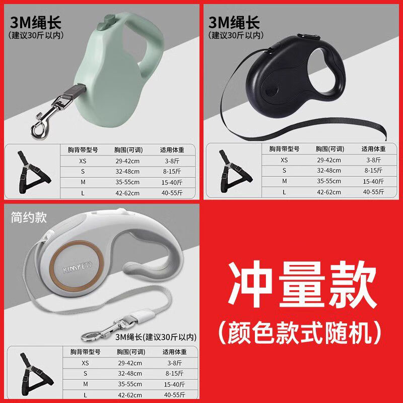 拉夫威爾狗狗牽引繩自動(dòng)伸縮遛狗繩狗鏈子中小型犬泰迪寵物專用牽 沖量款3M款式隨機(jī)365天拉斷包 單牽引器防爆沖365天拉斷包賠