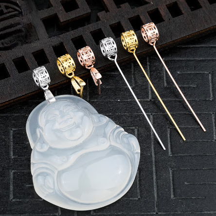 芠拉S925銀瓜子扣 玉墜夾扣玉扣扣頭翡翠扣子男女吊墜扣配件 銀吊墜扣夾金色短款（夾距3.5mm夾厚4m）A12