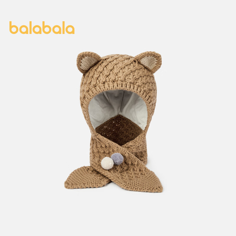 巴拉巴拉儿童帽子围巾一体防风男女童保暖厚实舒适温暖冬季可爱宝宝护耳帽 卡其50601-208424160202 110cm（适用头围52cm，4-6岁）