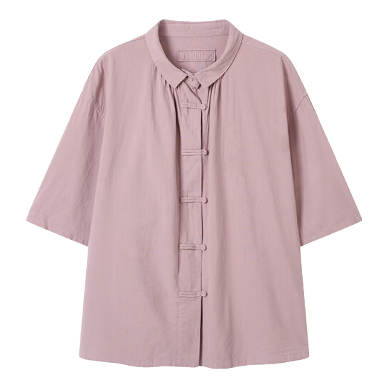 無印良品（MUJI）IDEE 女式 平紋 短袖襯衫 女士襯衣25年夏季女裝上衣GA41CC5S 煙熏粉色 M （155/80A）
