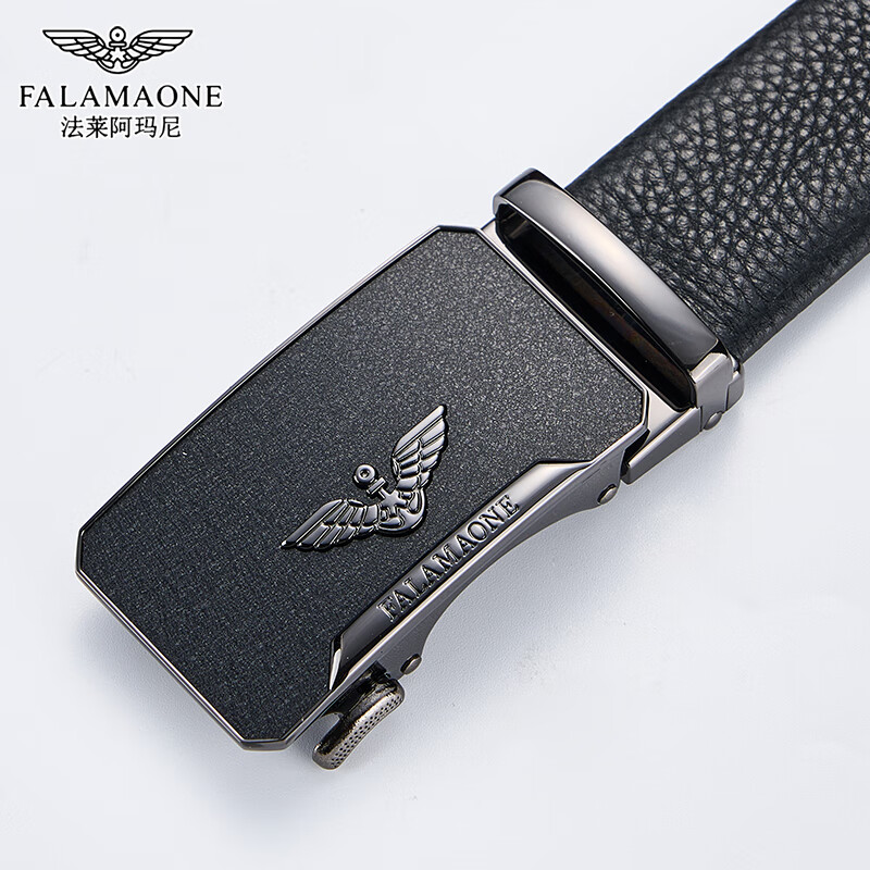 法莱阿玛尼（FALAMAONE）皮带男真皮自动扣男士腰带头层牛皮商务裤腰带高档生日礼物送老公 百搭枪色|专柜礼盒|PD868Q 110cm -130cm联系客服备注长度