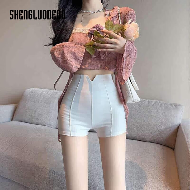 圣羅地奧活力辣妹包臀短褲白色辣妹三分短褲女夏2025新款韓版高腰彈力緊身 白色 XS