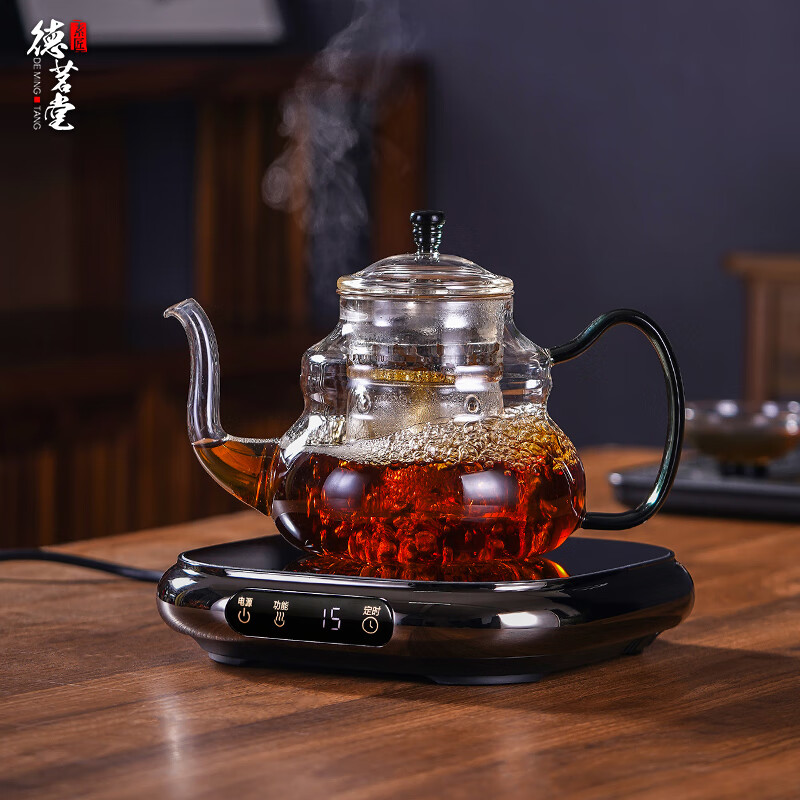 德茗堂2025新品大方电陶炉 电陶炉煮茶套装 蒸煮一体玻璃茶壶 小型煮茶器室内煮茶炉 烧水煮茶围炉煮茶 枪黑色【单炉】1500W