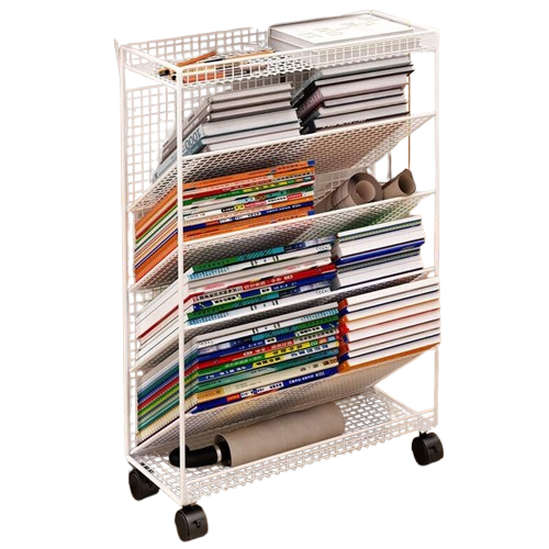 密林 書(shū)桌下小書(shū)架書(shū)本收納閱讀移動(dòng)帶輪課桌邊置物架落地桌旁簡(jiǎn)易書(shū) 小號白+輪