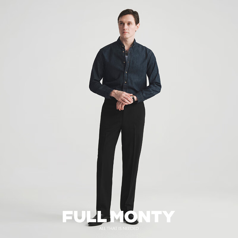 FULL MONTY可机洗羊毛2025春夏西裤男士黑色商务正装高腰宽松西装裤 春夏款 黑色20059 31