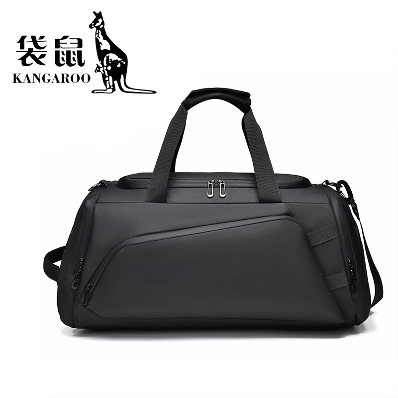 袋鼠（KANGAROO）大容量干湿分离双肩旅行包男背包书包训练运动包手提健身包 黑色款